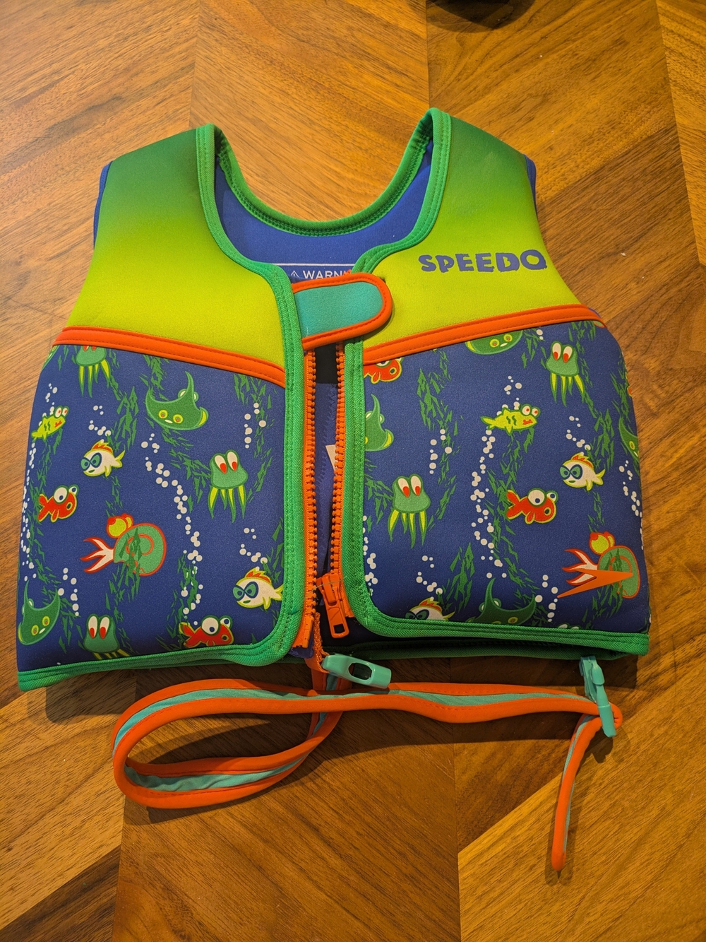 Speedo Kids' Blue & Green Swim Vest with Orange Accents